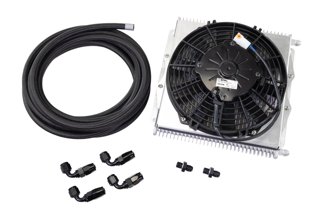 GM TH350, TH400, 700R4, 4L60E Trans Cooler Kit w/Fan & Fragola Lines/Fittings