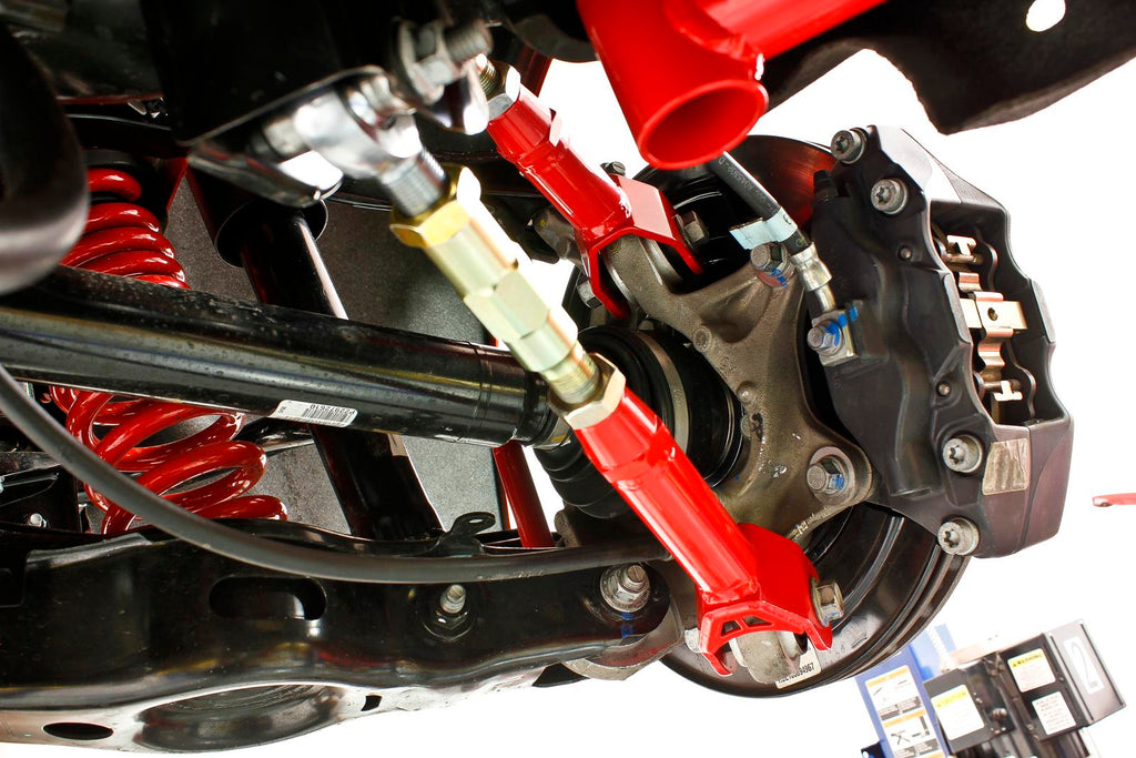 Lower trailing arms, on-car adjustable, rod ends