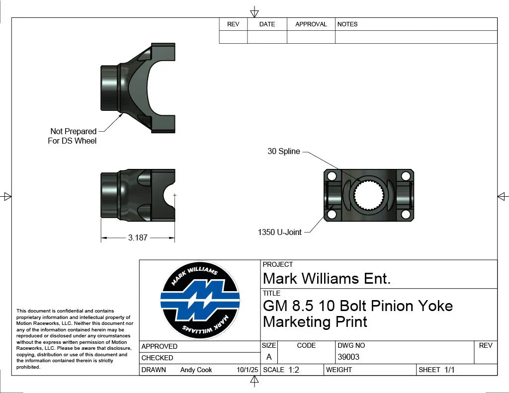 GM 8.5 10 Bolt 1350 Series Extreme Duty 4340 Billet Steel Pinion Yoke - Motion Raceworks