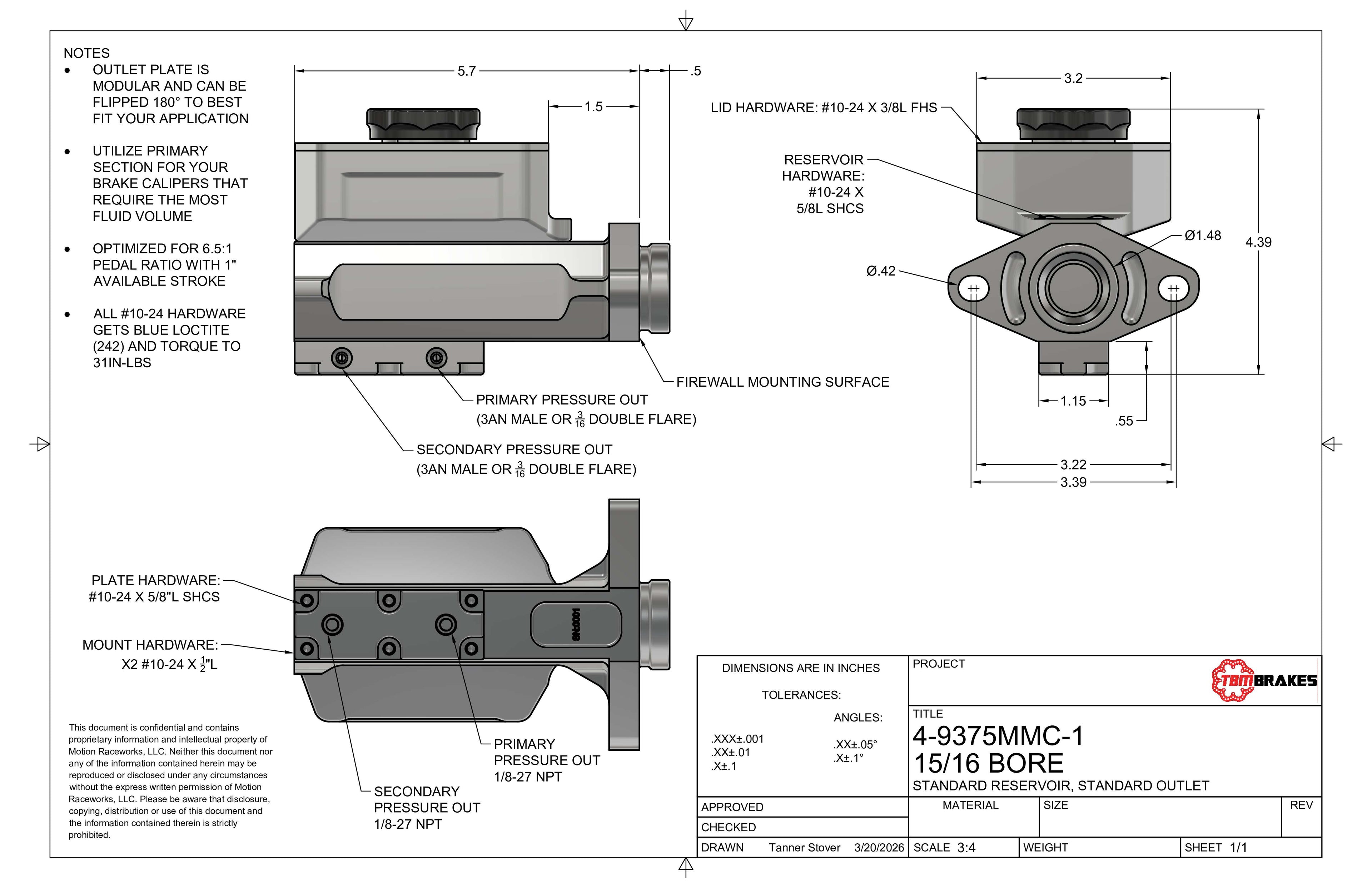 3rd Gen Camaro / Firebird TBM Modular Bore Billet Master Cylinder Conversion Kit (Choose Bore Size)