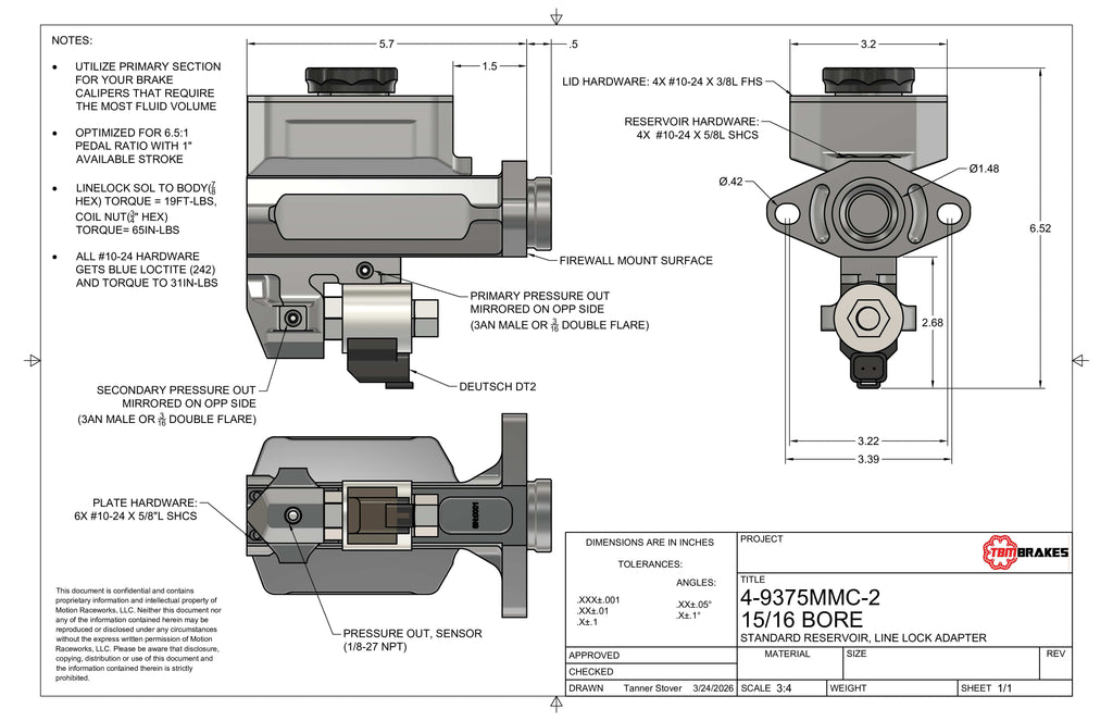 2nd Gen Camaro / Firebird TBM Modular Bore Billet Master Cylinder Conversion Kit (Choose Bore Size)