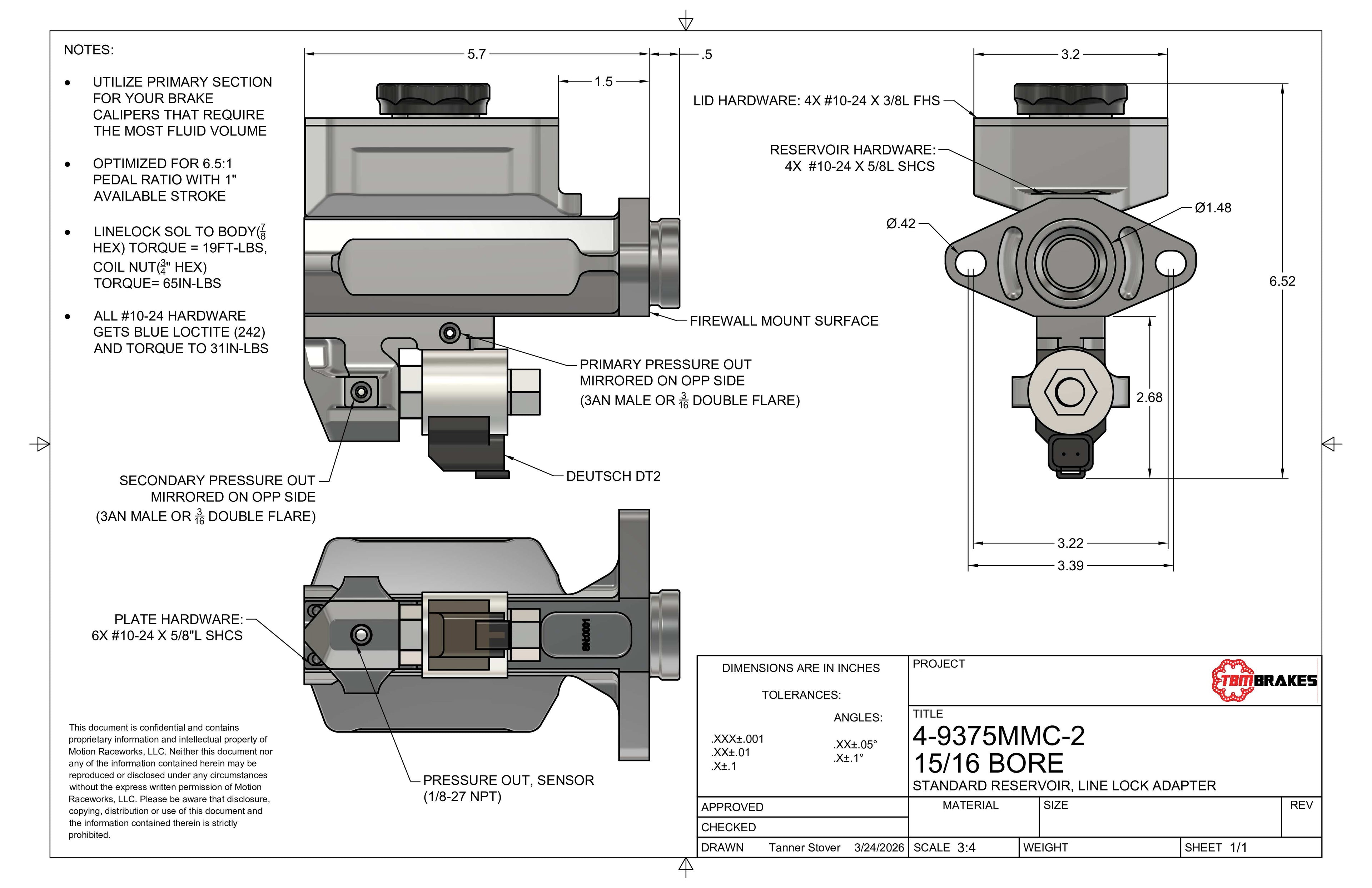 2nd Gen Camaro / Firebird TBM Modular Bore Billet Master Cylinder Conversion Kit (Choose Bore Size)