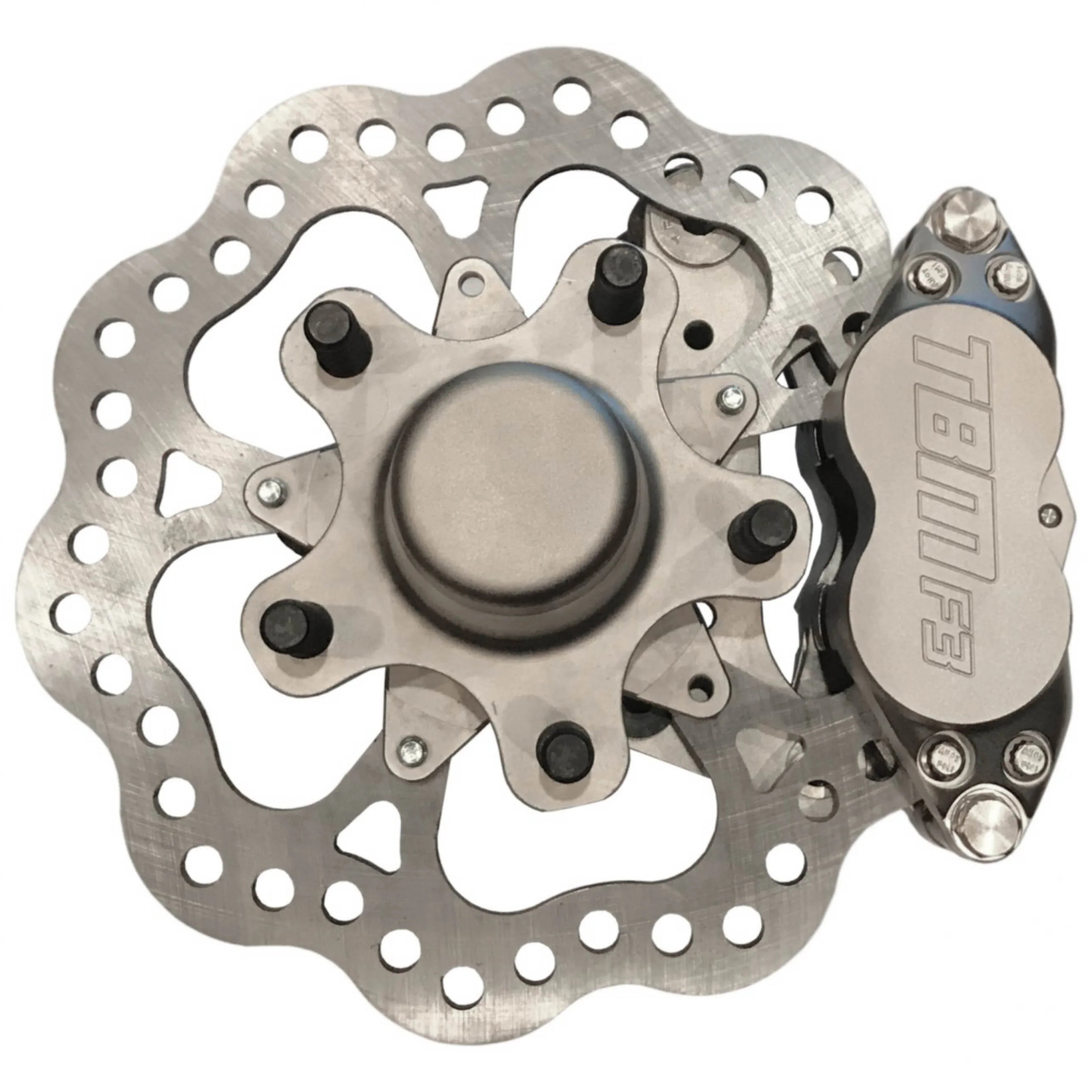 TRZ 326-MUS-21 (79-04 Mustang) 2" Drop Billet Spindle Medium Duty 4 Piston Front Brake Kit (5 on 4.75 Hubs) - Motion Raceworks